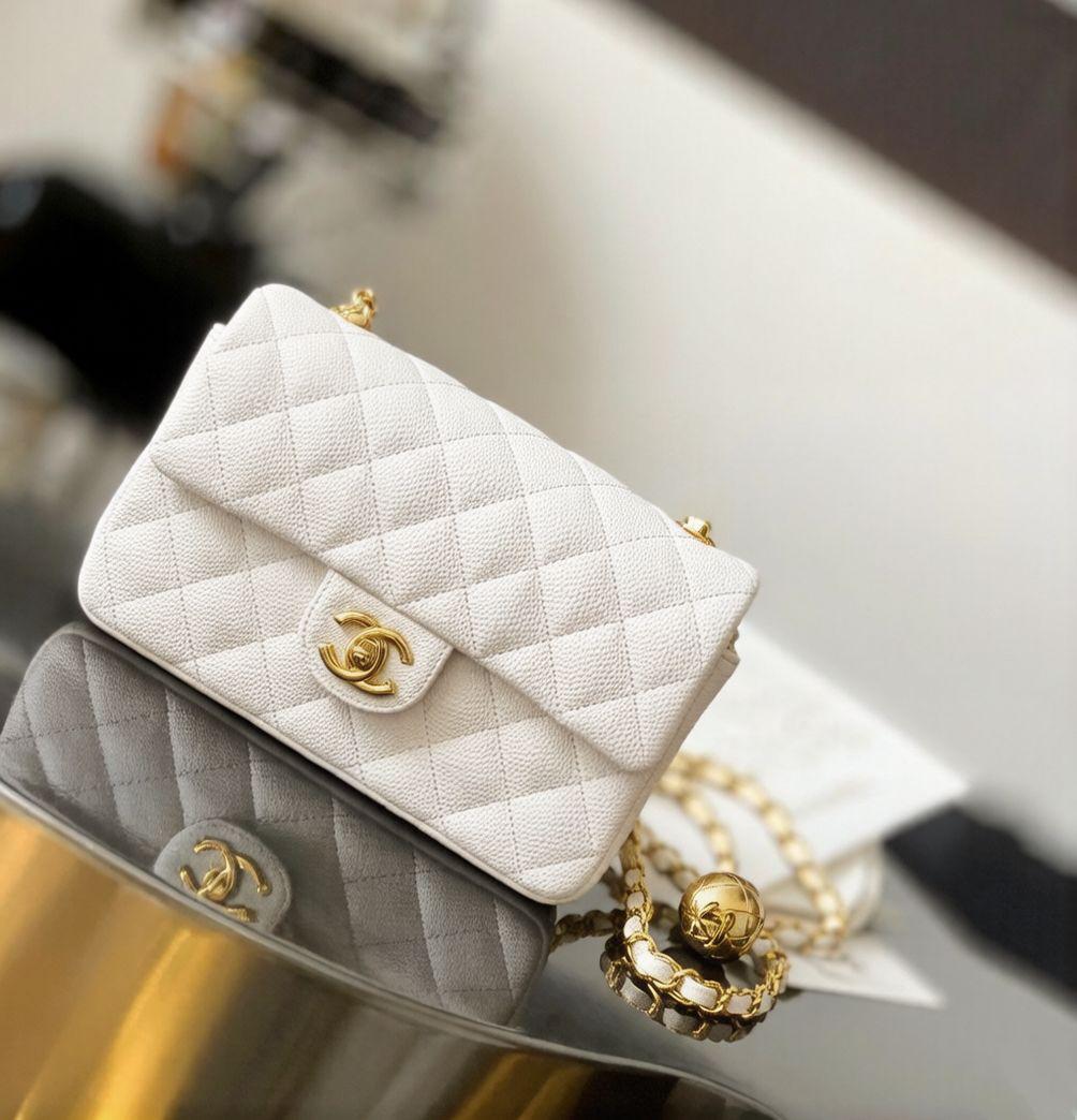 Chanel Mini Flap Bag with Pearl Crush (White with Gold-Tone Hardware)