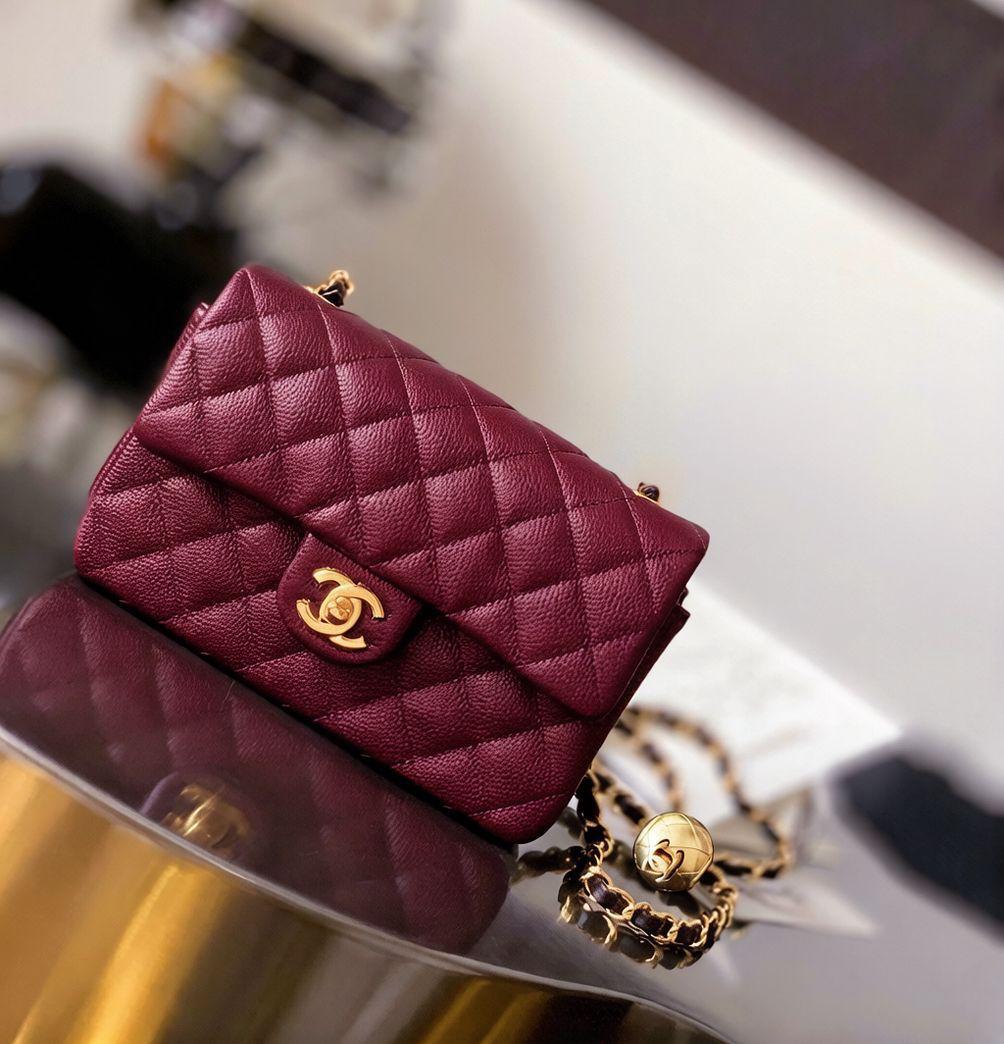 Chanel Mini Flap Bag with Pearl Crush (Burgundy (Bordeaux) with Gold-Tone Hardware)