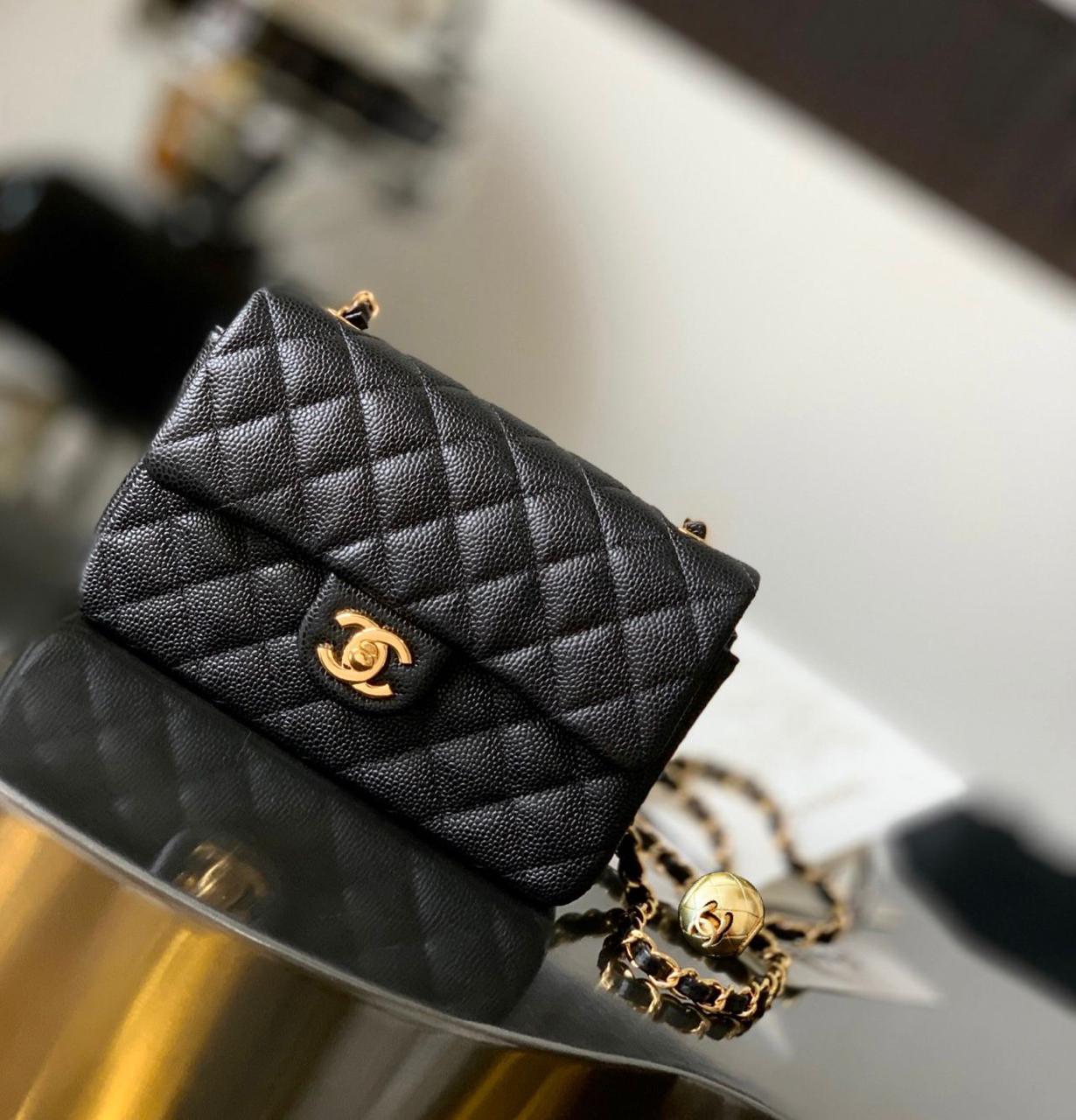 Chanel Mini Flap Bag with Pearl Crush (Black with Gold-Tone Hardware)