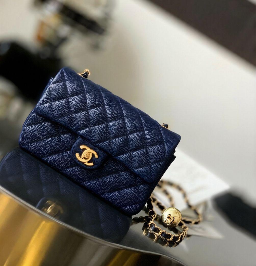 Chanel Mini Flap Bag with Pearl Crush (Navy Blue)