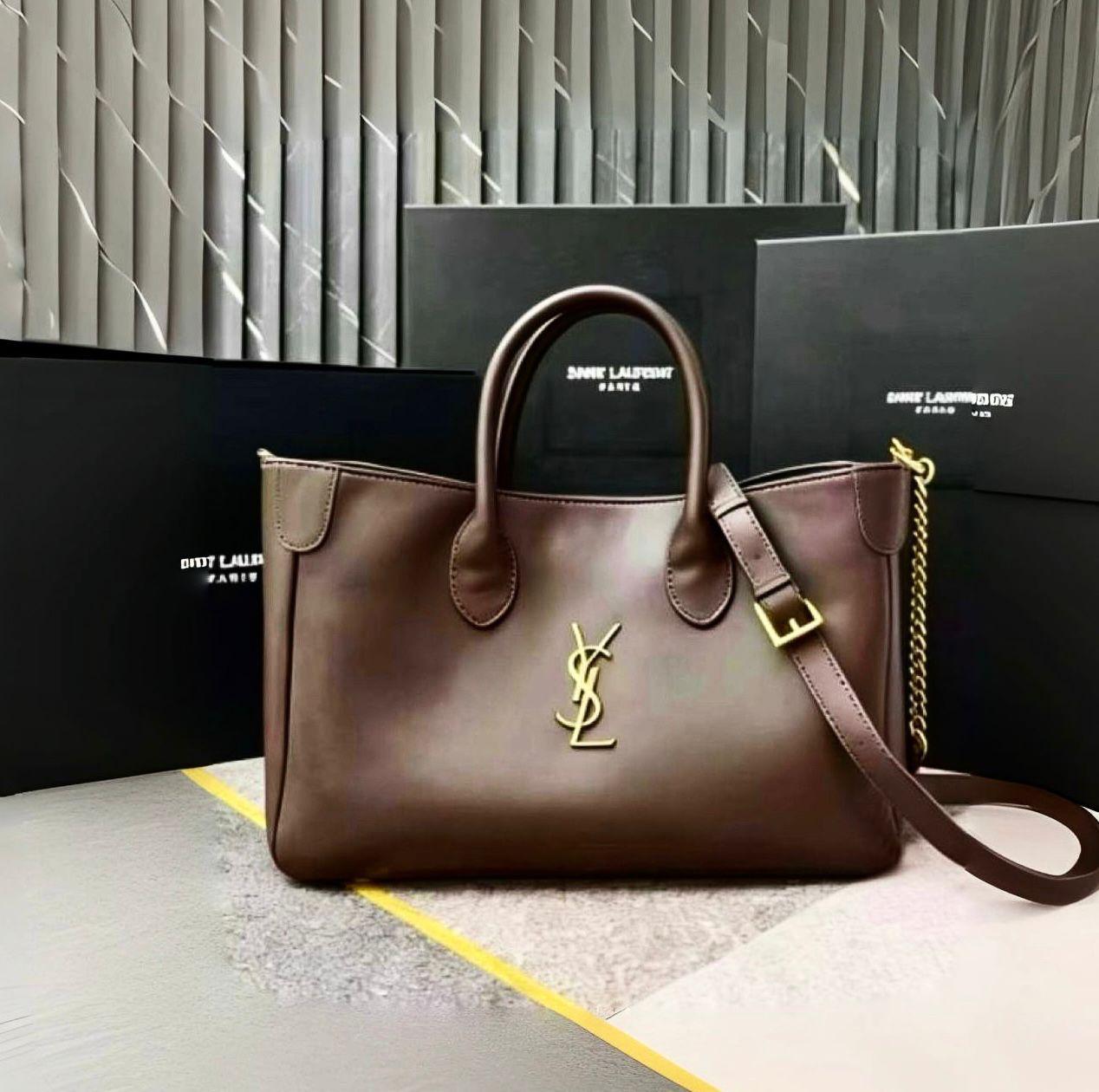 Saint Laurent Toy Cabas YSL Leather Tote Bag (Chocolate Brown)