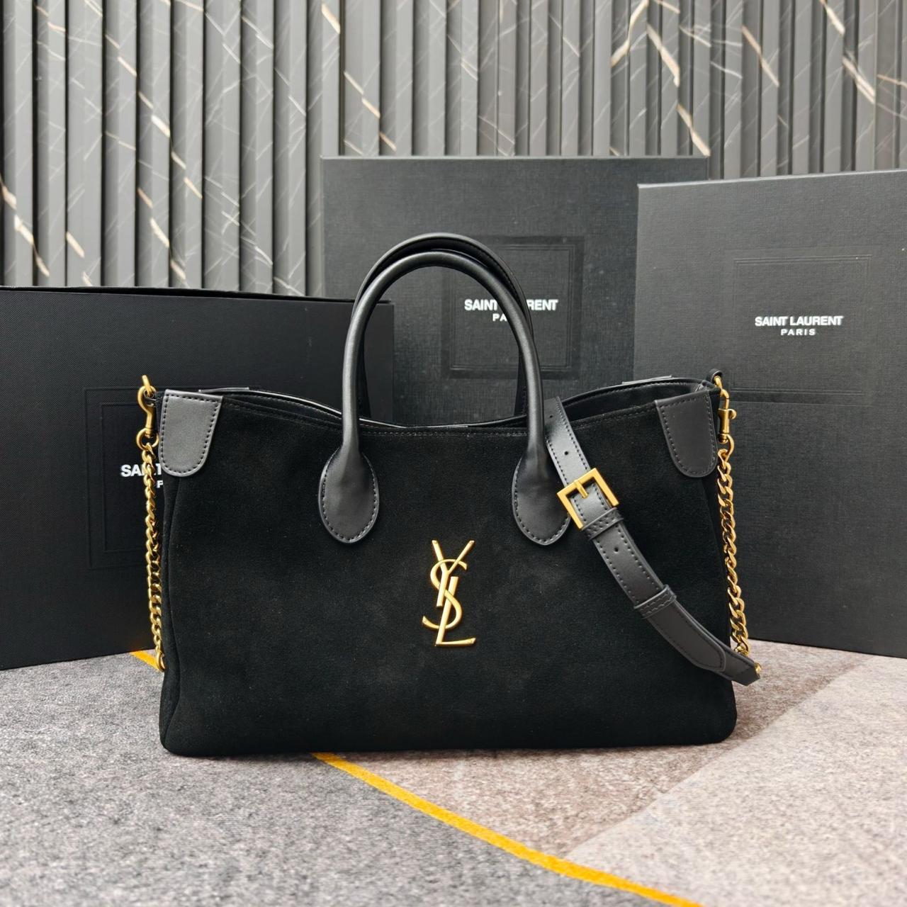 Saint Laurent Toy Cabas YSL Suede Tote Bag (Black)