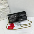 Valentino Garavani VLOGO Signature Chain Wallet (Black Croc-Embossed)