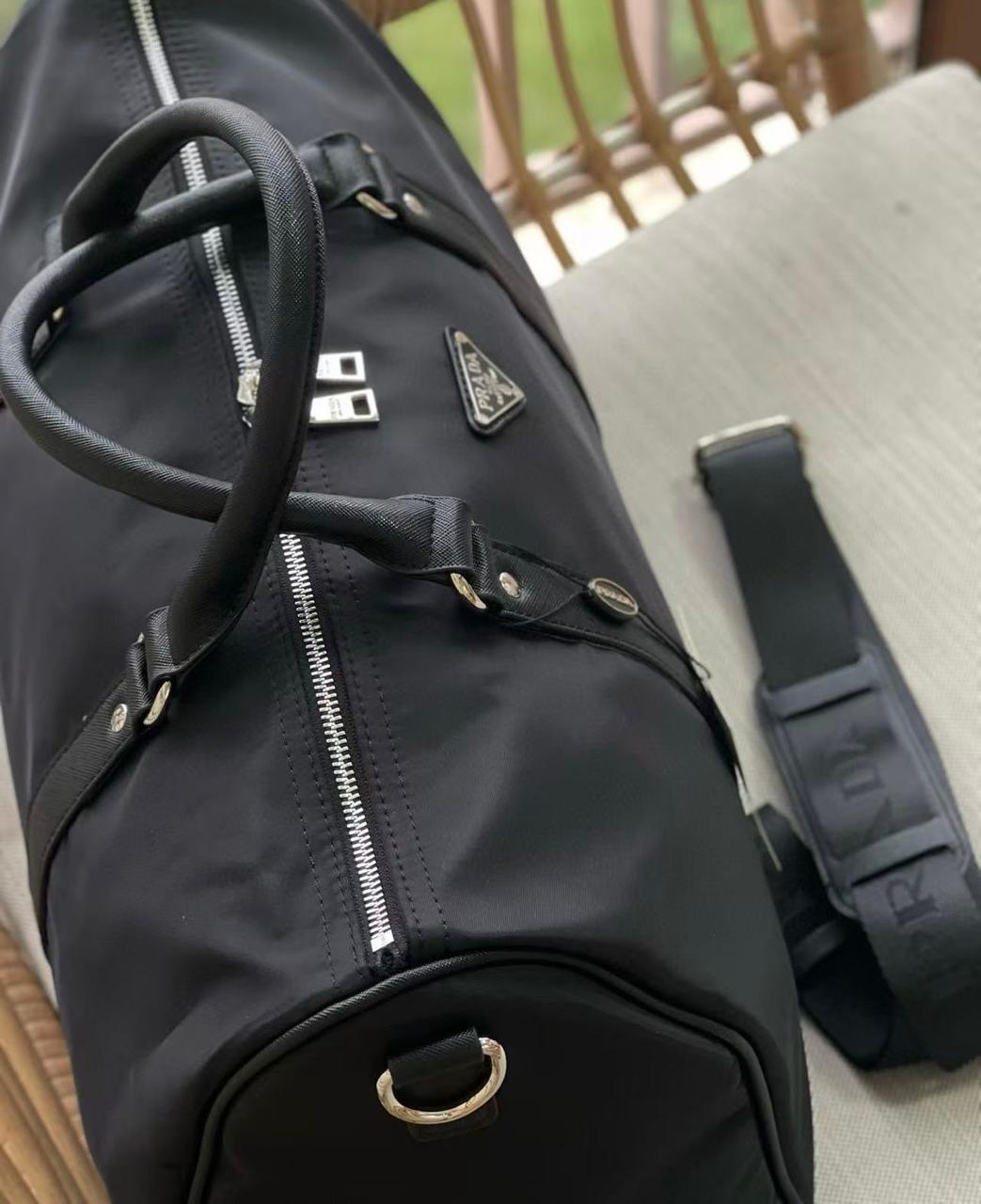 Prada Re-Nylon and Saffiano Leather Duffle Bag (Black)