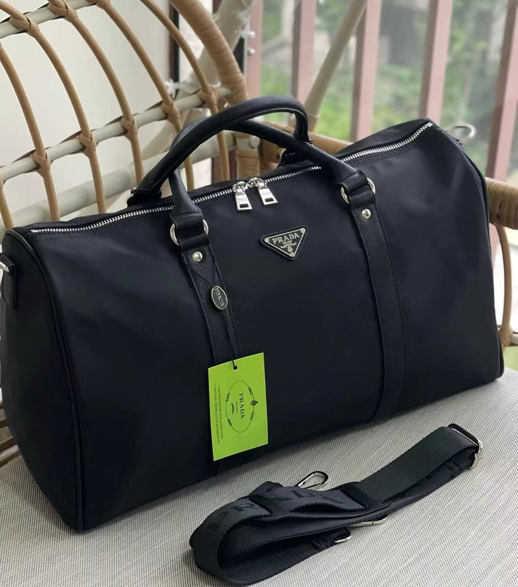 Prada Re-Nylon and Saffiano Leather Duffle Bag (Black)