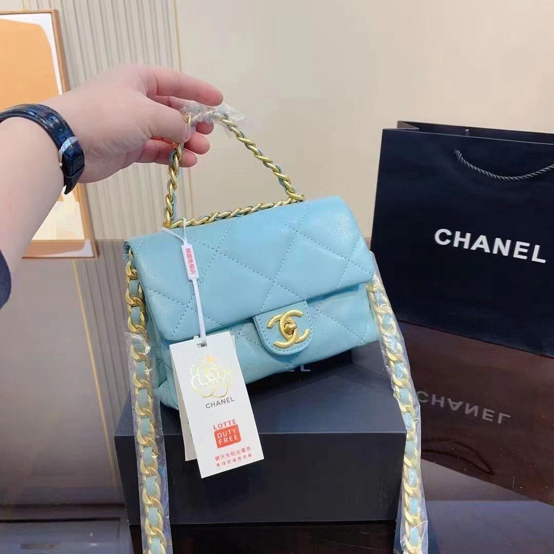 Chanel Mini Flap Bag with Top Handle (Light Blue)