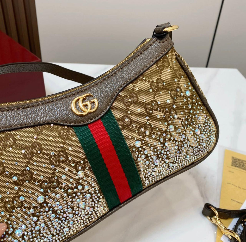 Gucci Ophidia Small Handbag with Crystals (Beige/Ebony GG Supreme)