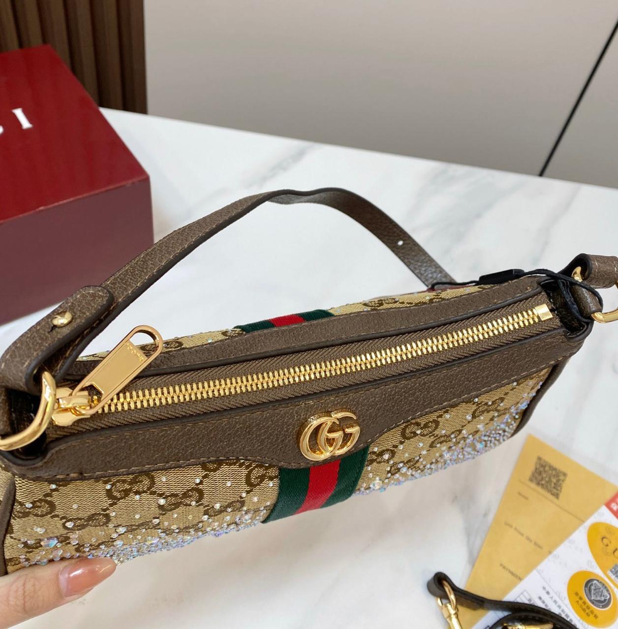 Gucci Ophidia Small Handbag with Crystals (Beige/Ebony GG Supreme)