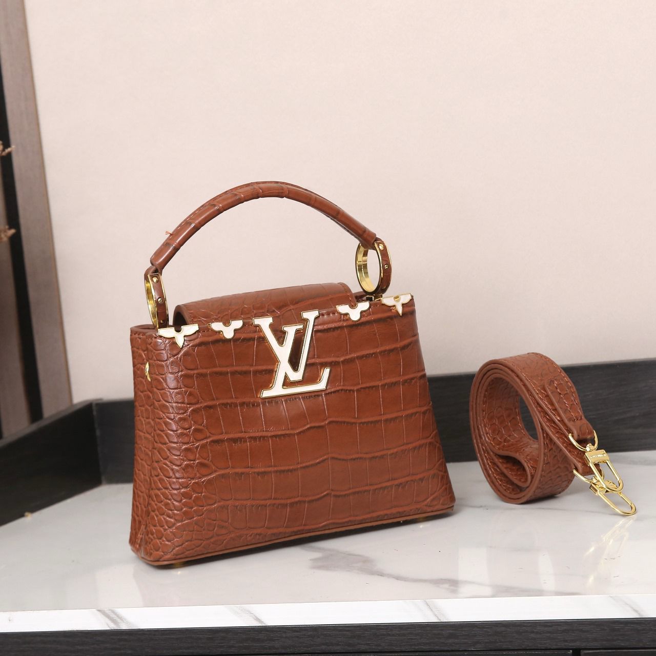 Louis Vuitton Capucines BB (Brown Crocodile-Effect Leather)