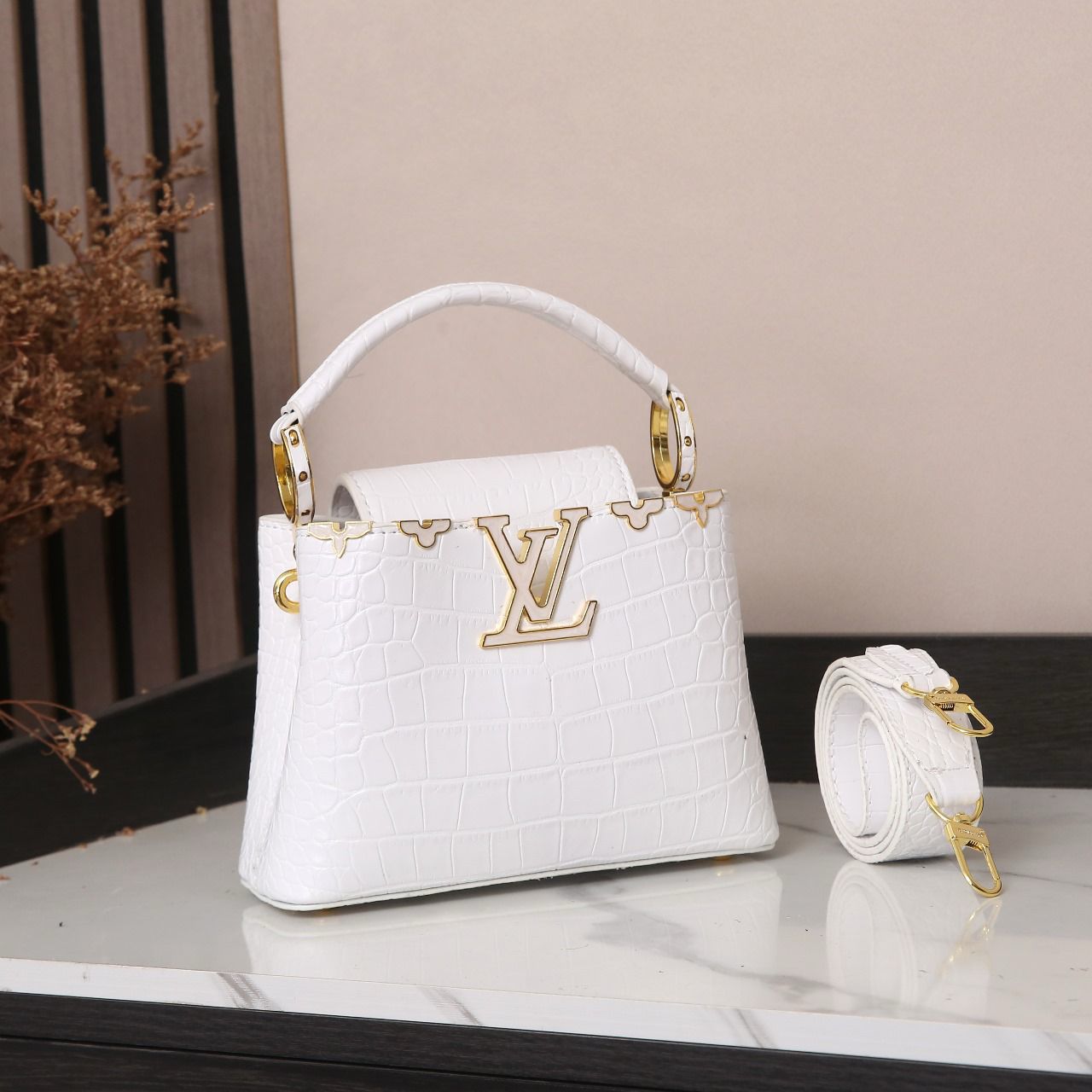 Louis Vuitton Capucines BB (White Crocodile-Effect Leather)