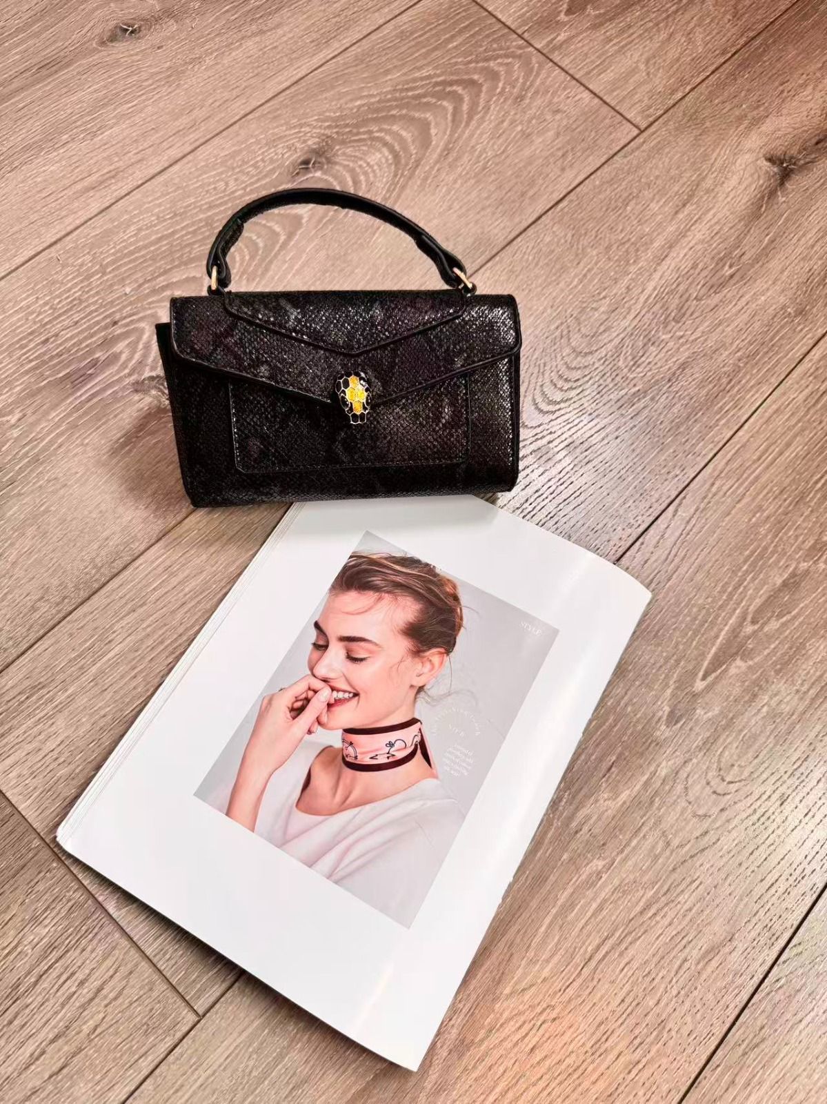 Bulgari Serpenti Forever Top Handle Bag (Black Karung)