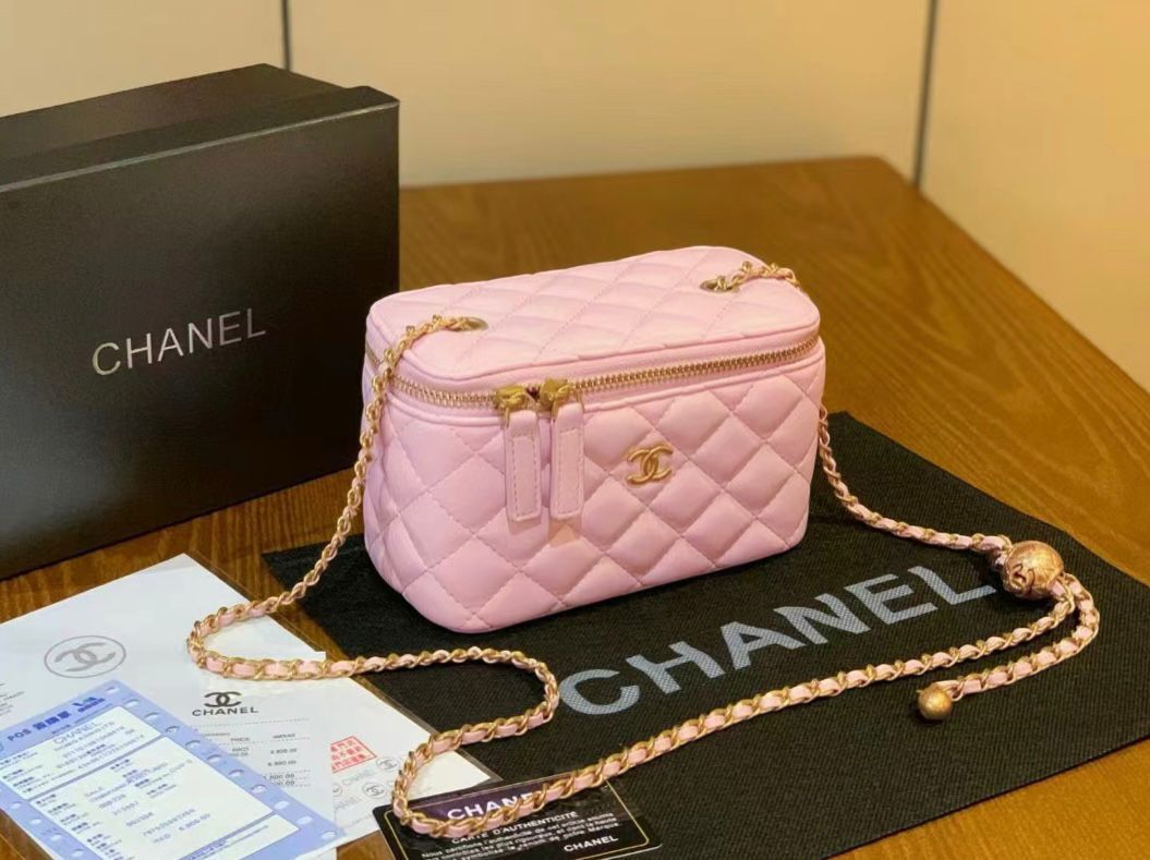 Chanel Vanity Case with Adjustable Gold Ball Chain (Light Pink)