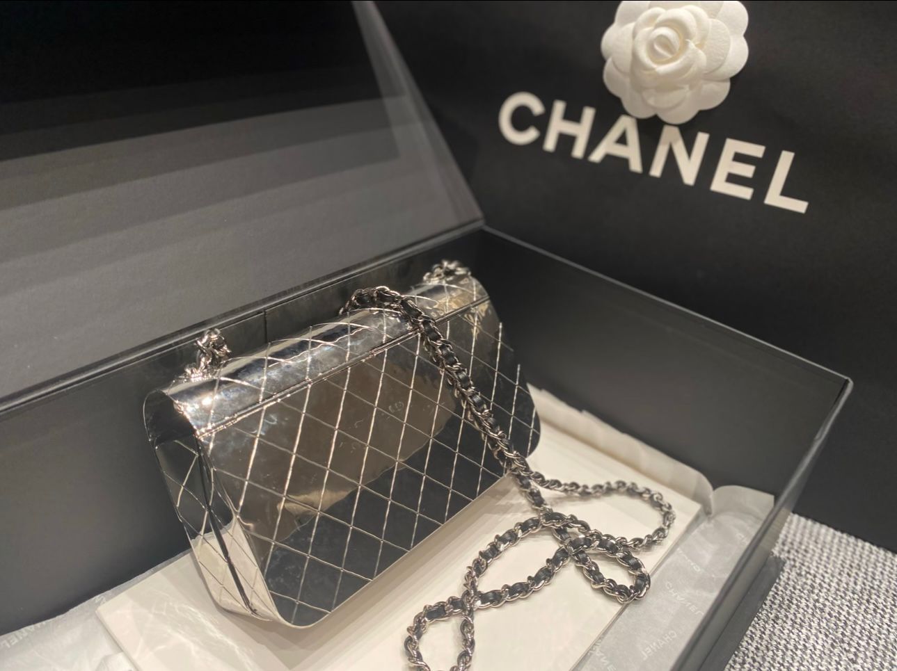 Chanel Limited Edition Quilted Plexiglass Flap Bag (Silver)