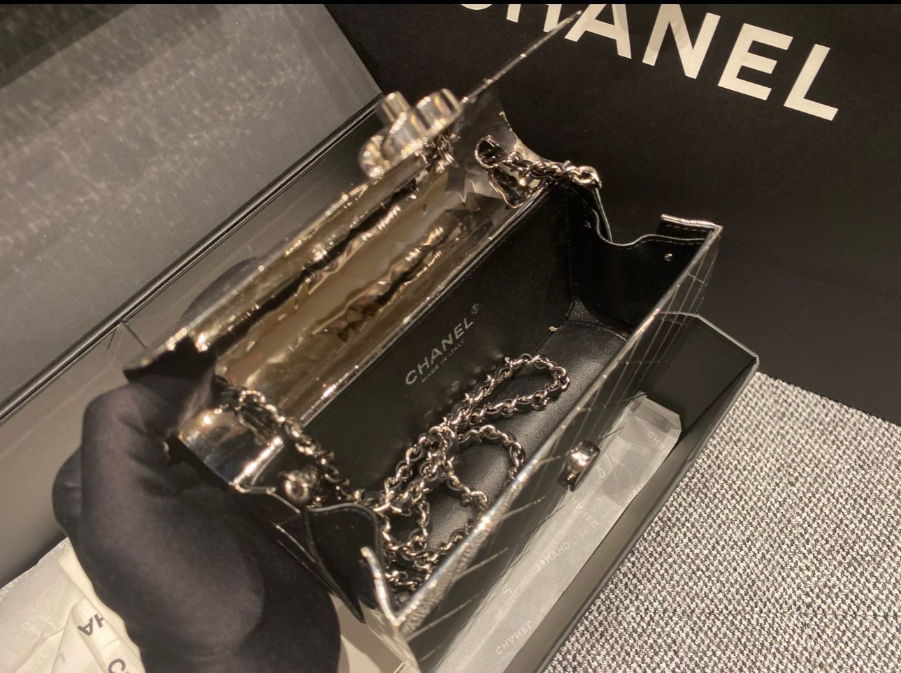 Chanel Limited Edition Quilted Plexiglass Flap Bag (Silver)