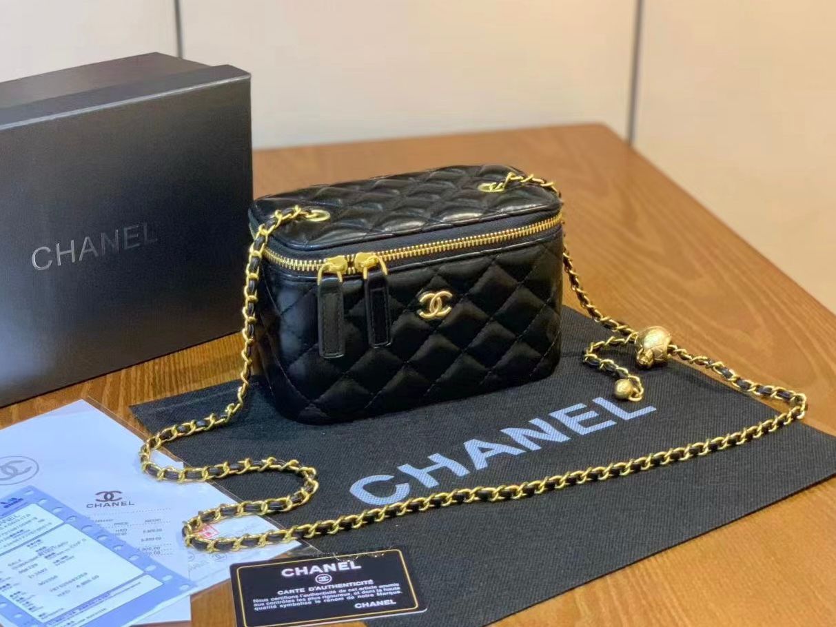Chanel Vanity Case with Adjustable Gold Ball Chain (Black)