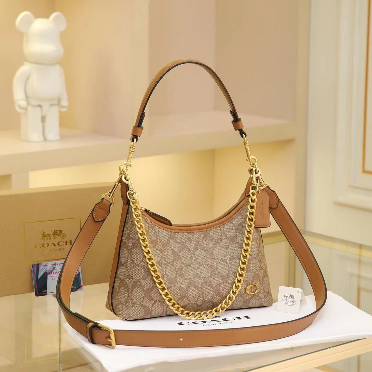 Coach Mira Shoulder Bag in Signature Canvas (Tan/Rust)