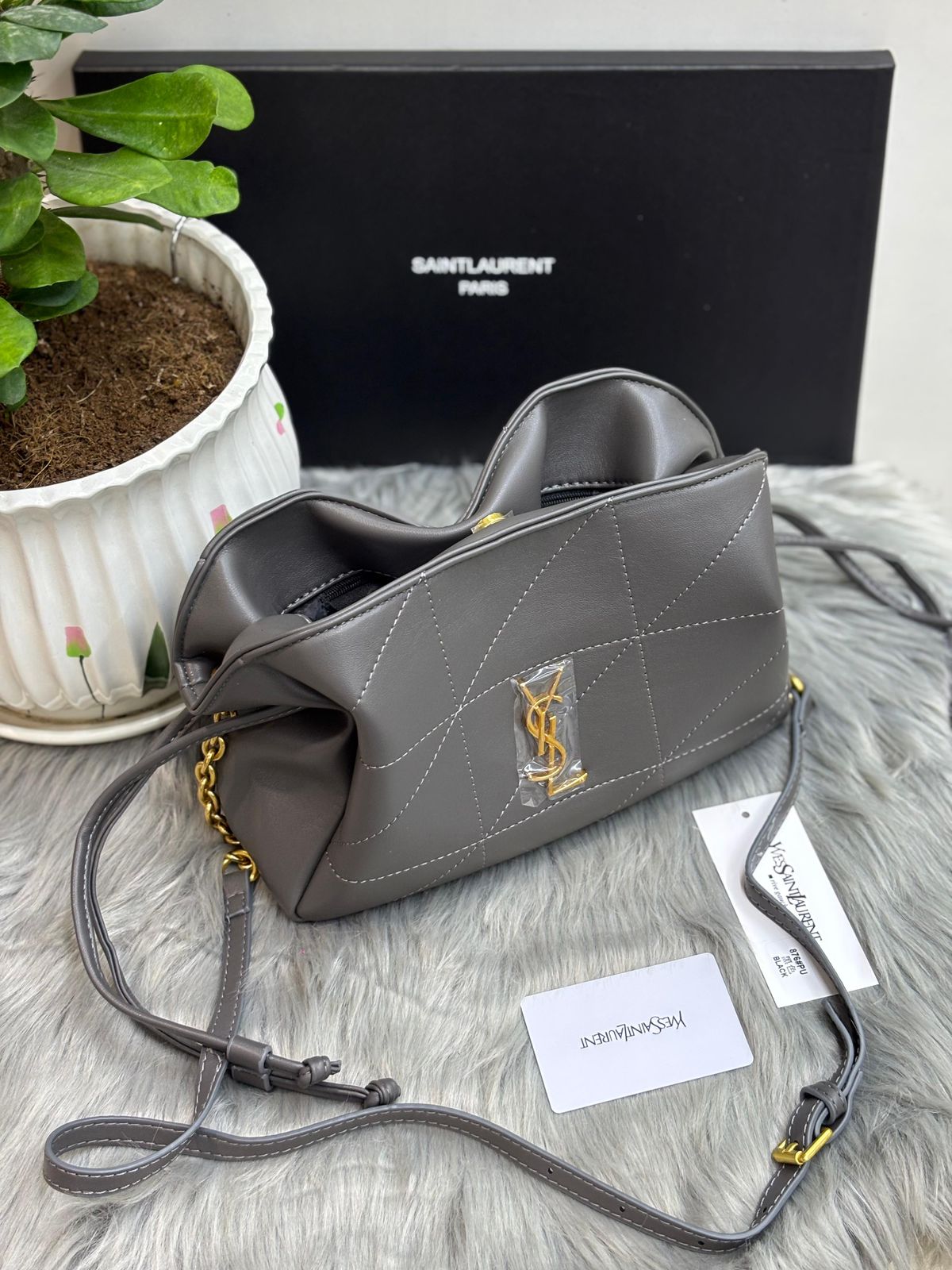 Saint Laurent June Box Bag in Quilted Lambskin (Grey)