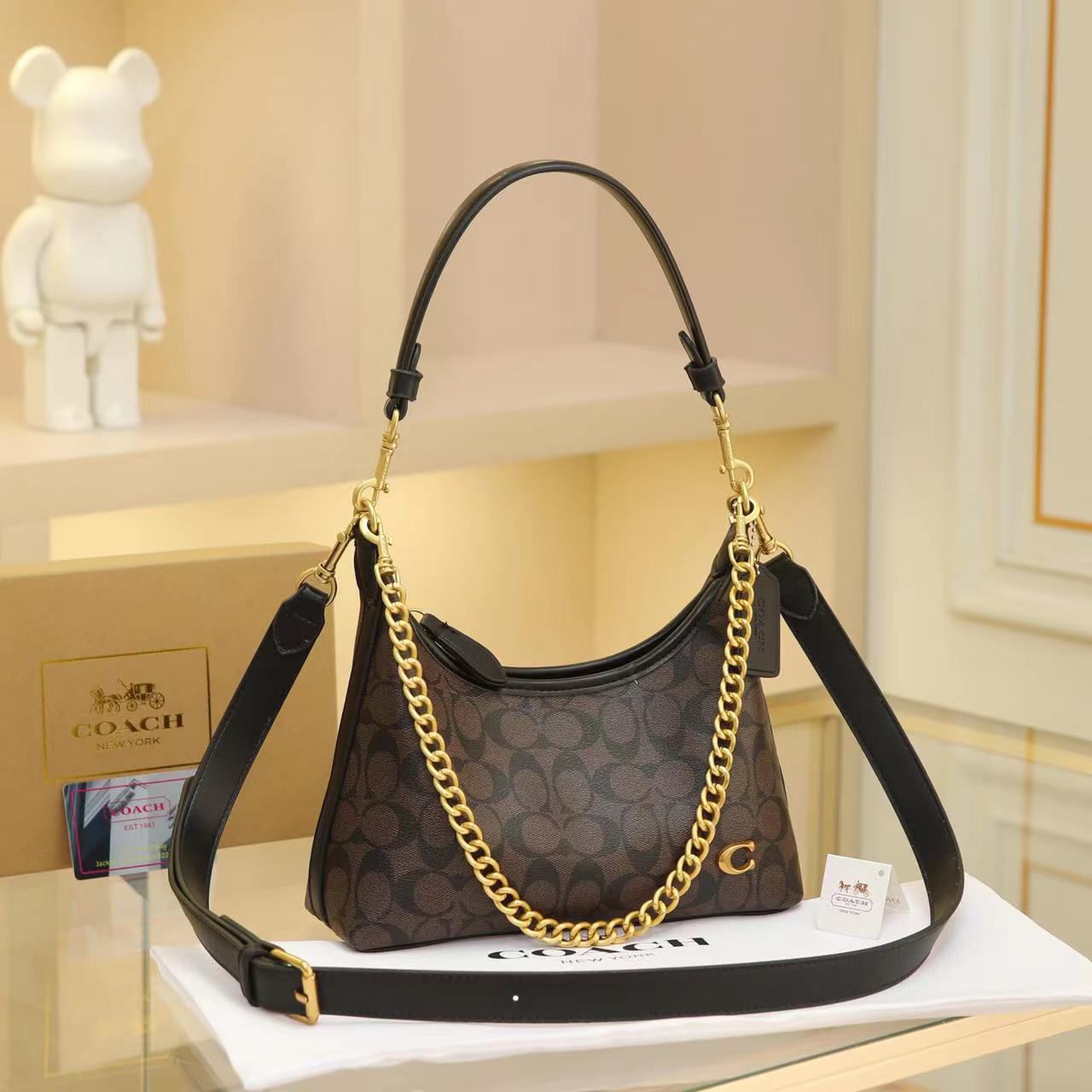 Coach Mira Shoulder Bag in Signature Canvas (Brown/Black)