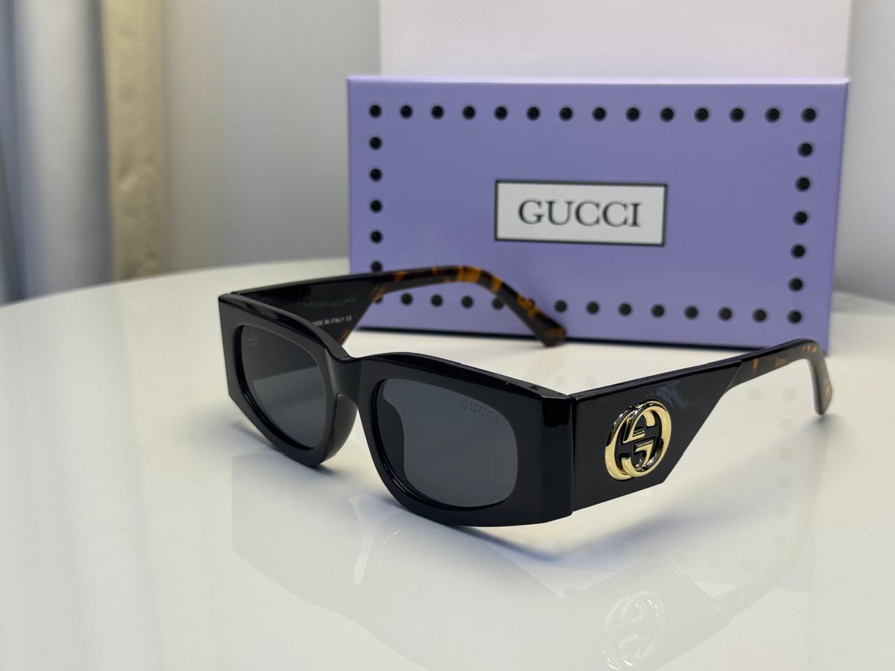 Gucci Interlocking G Rectangular Sunglasses with Tortoiseshell Temples