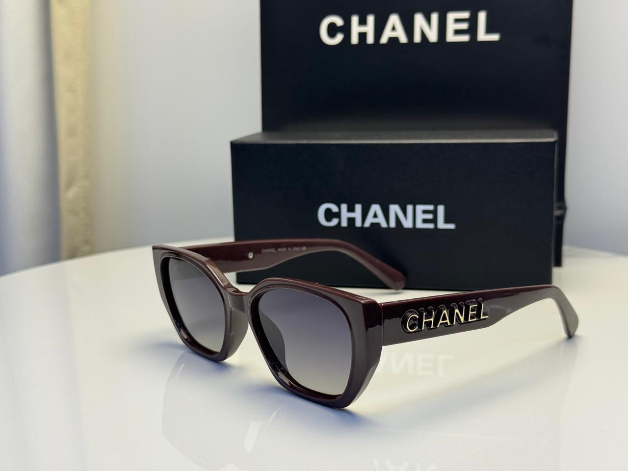 Chanel Logo Temple Burgundy Sunglasses