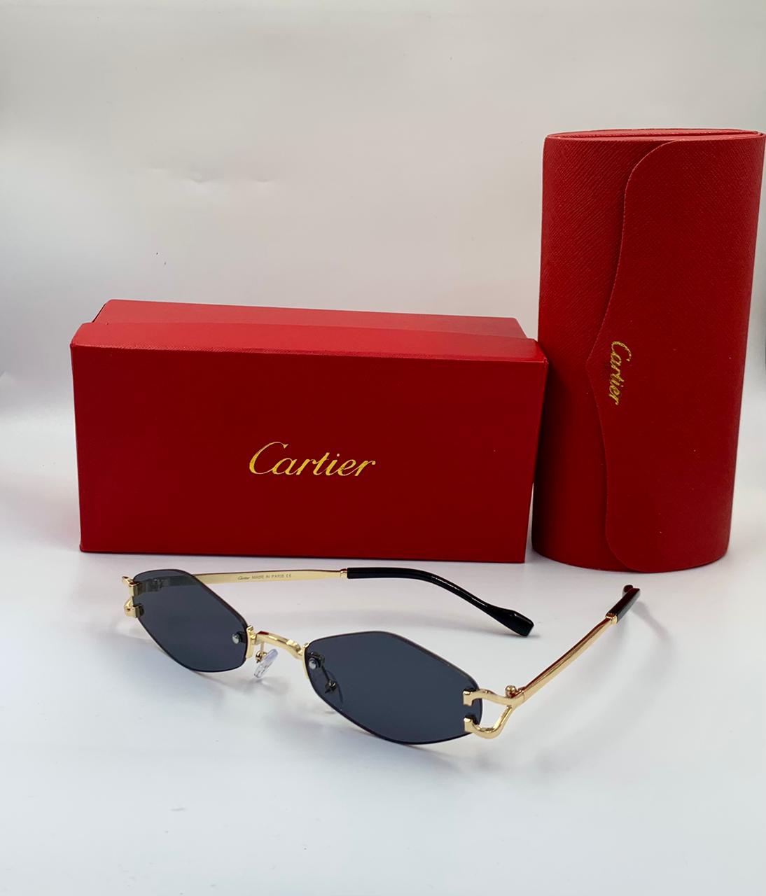 Cartier C Décor Rimless Geometric Sunglasses (Gold/Black)