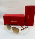 Cartier Panthère de Cartier Rimless Sunglasses (Gold/Wood/Brown Gradient)
