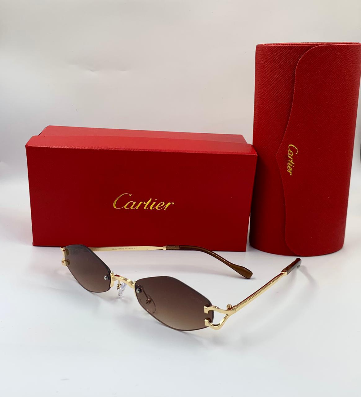 Cartier C Décor Rimless Geometric Sunglasses (Gold/Brown Gradient)