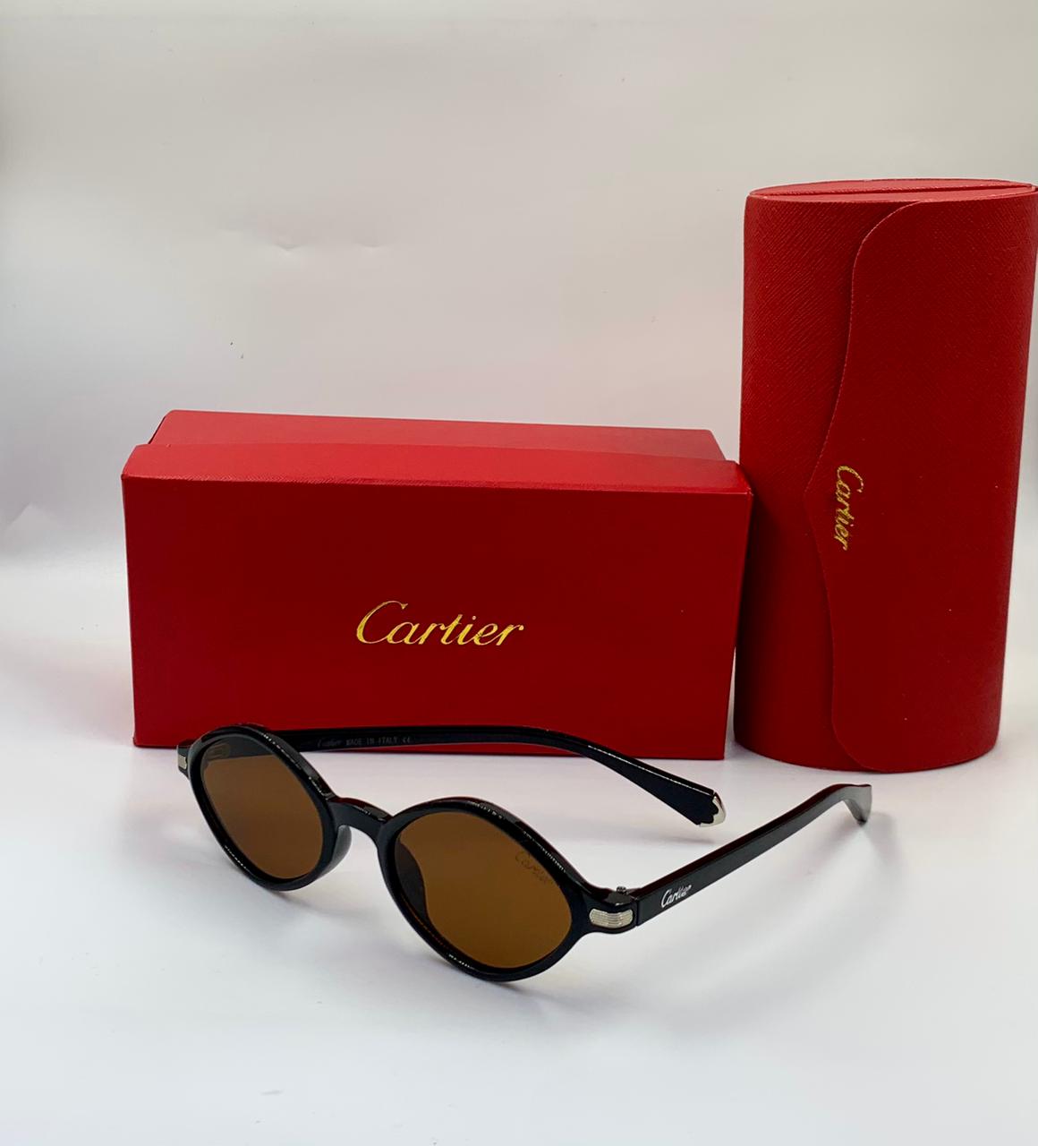 Cartier Piccadilly Oval Sunglasses (Black/Brown)