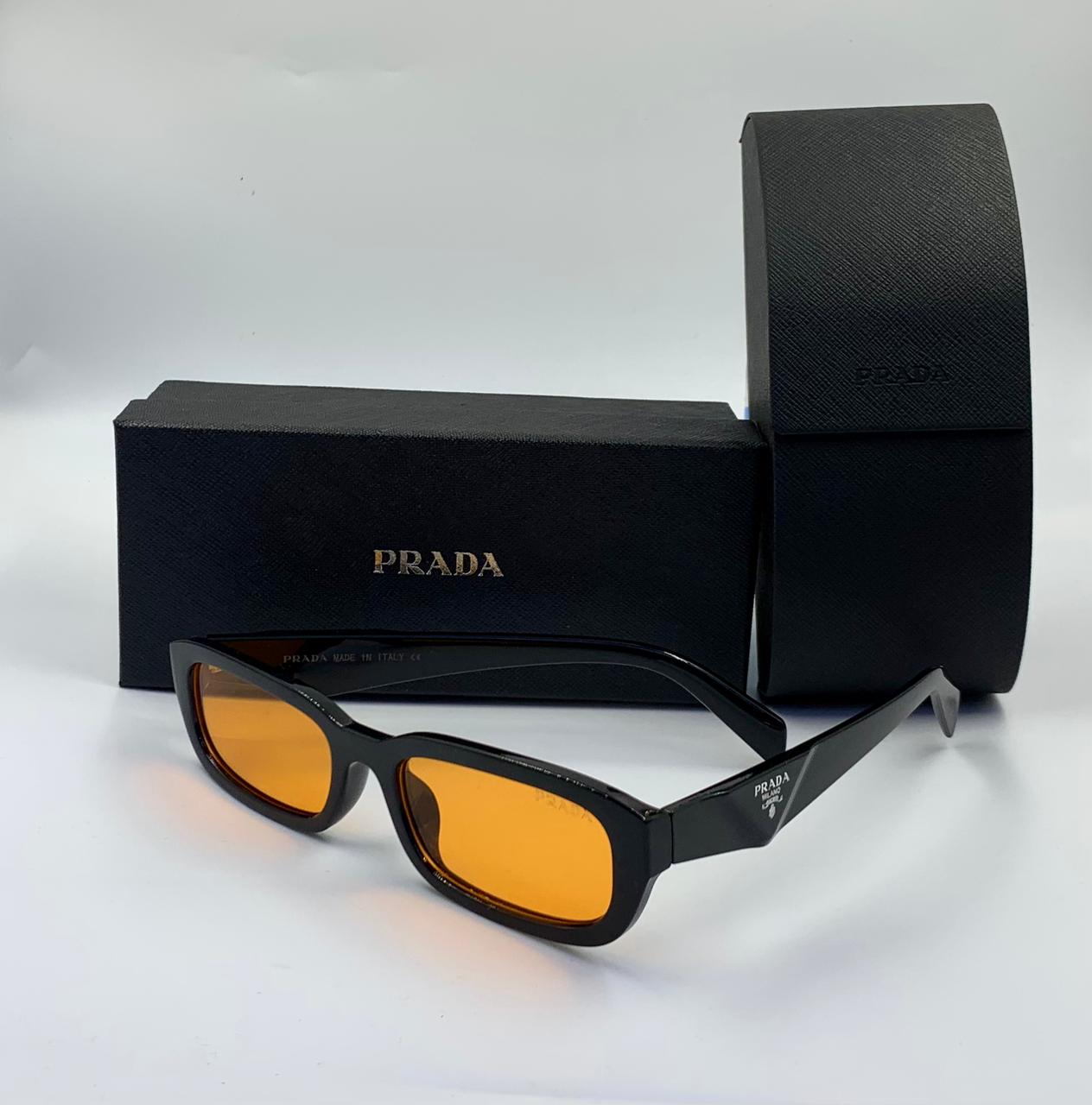Prada Symbole Rectangular Sunglasses with Orange Lenses