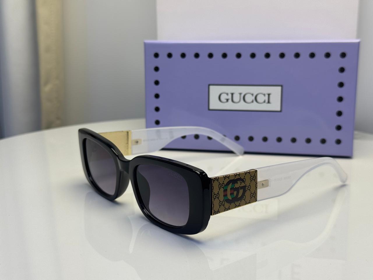 Gucci GG Monogram Canvas Temple Rectangular Sunglasses