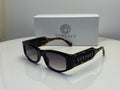 Versace Gothic Logo Rectangular Sunglasses in Black/Tortoise