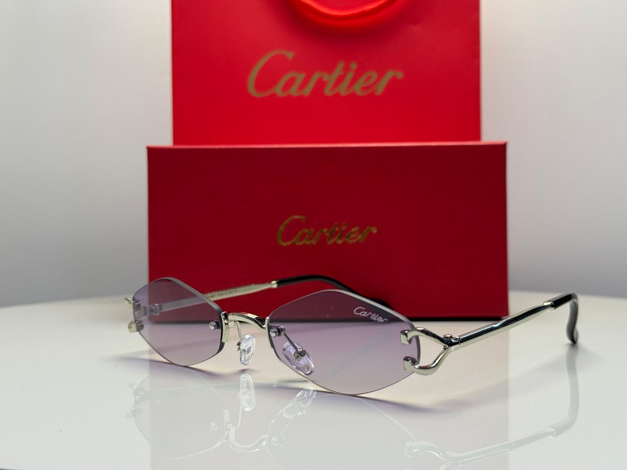 Cartier C Décor Rimless Geometric Sunglasses (Silver/Purple Gradient)