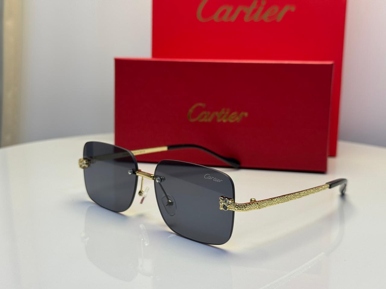 Cartier Panthère de Cartier Rimless Sunglasses (Gold/Grey)