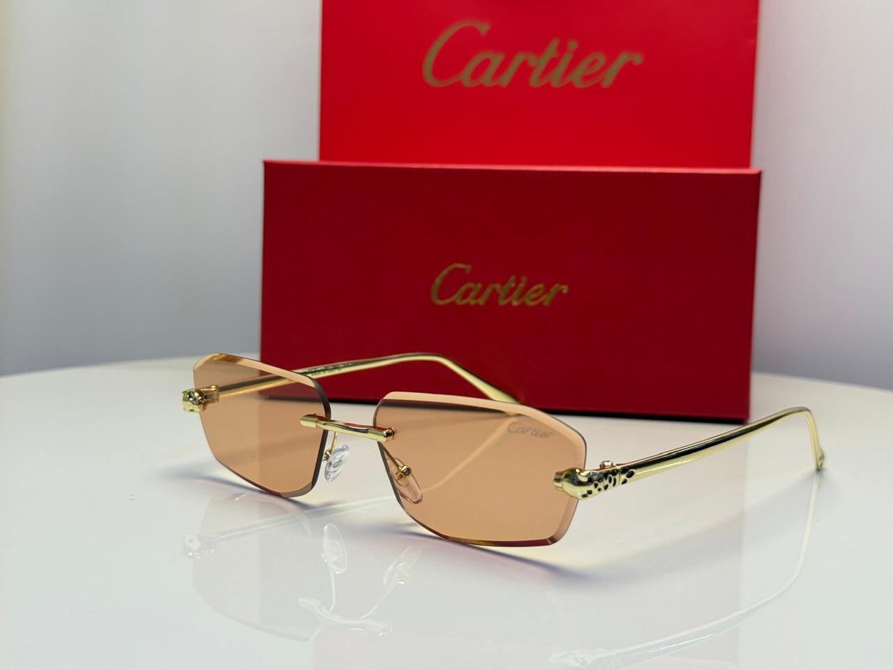 Cartier Panthère de Cartier Rimless Sunglasses (Gold/Peach Tint)