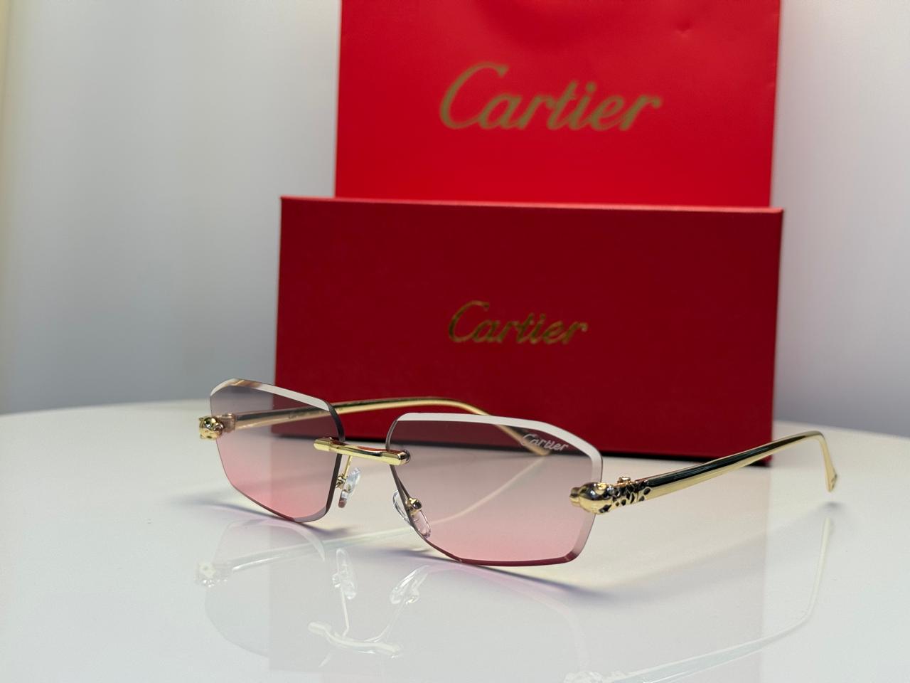 Cartier Panthère de Cartier Rimless Sunglasses (Gold/Pink Gradient)