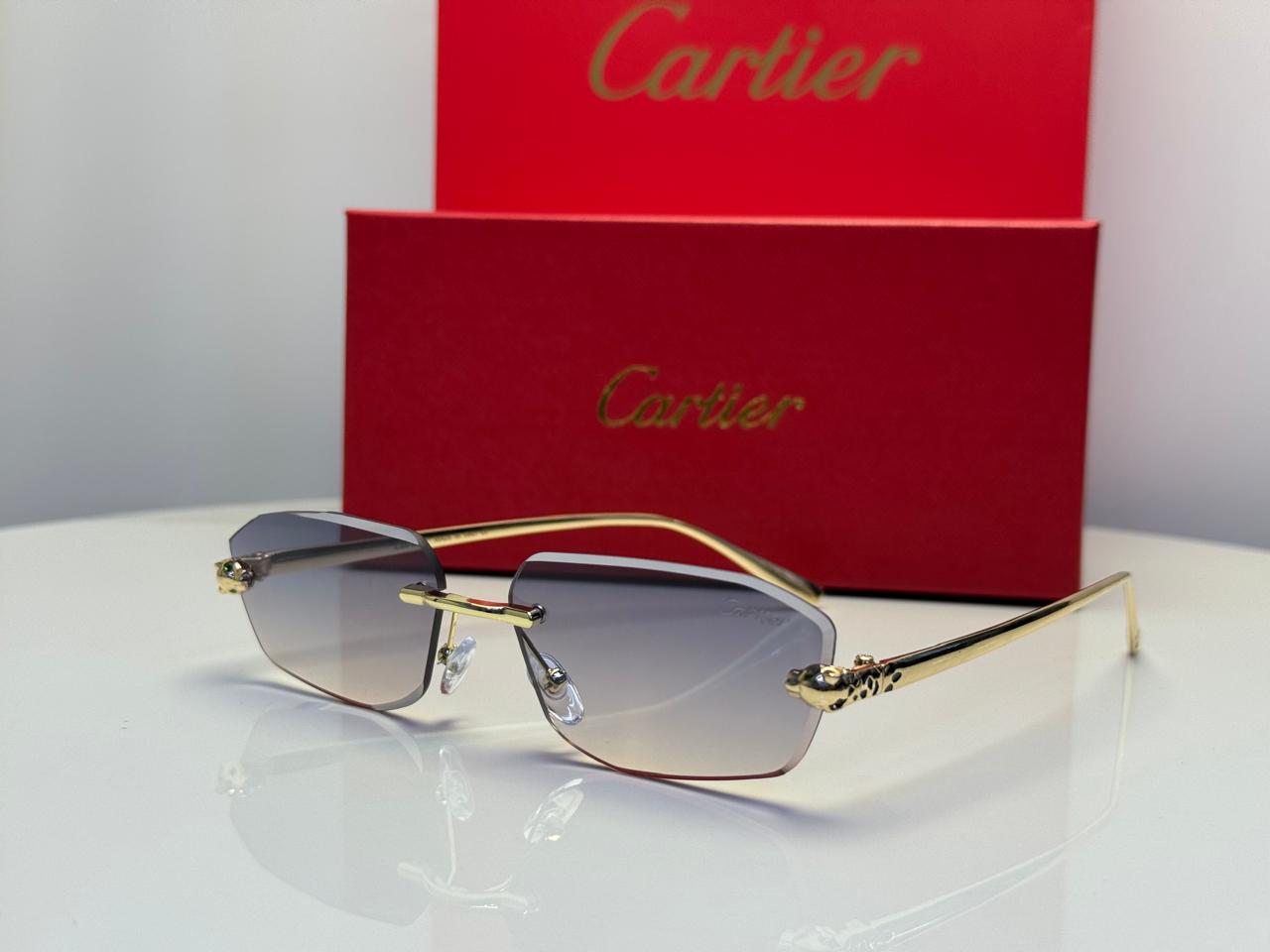 Cartier Panthère de Cartier Rimless Sunglasses (Gold/Grey Gradient)