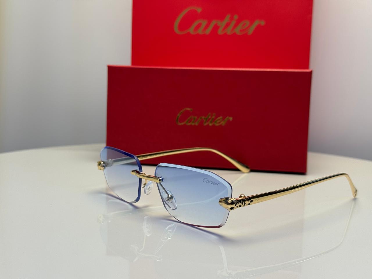 Cartier Panthère de Cartier Rimless Sunglasses (Gold/Light Blue Gradient)