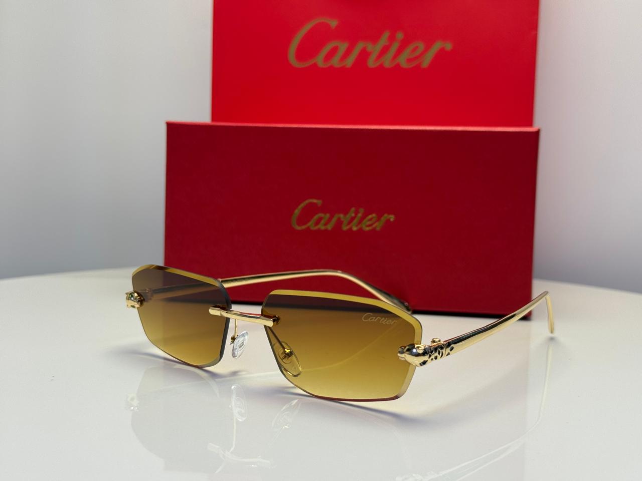 Cartier Panthère de Cartier Rimless Sunglasses (Gold/Brown Gradient)