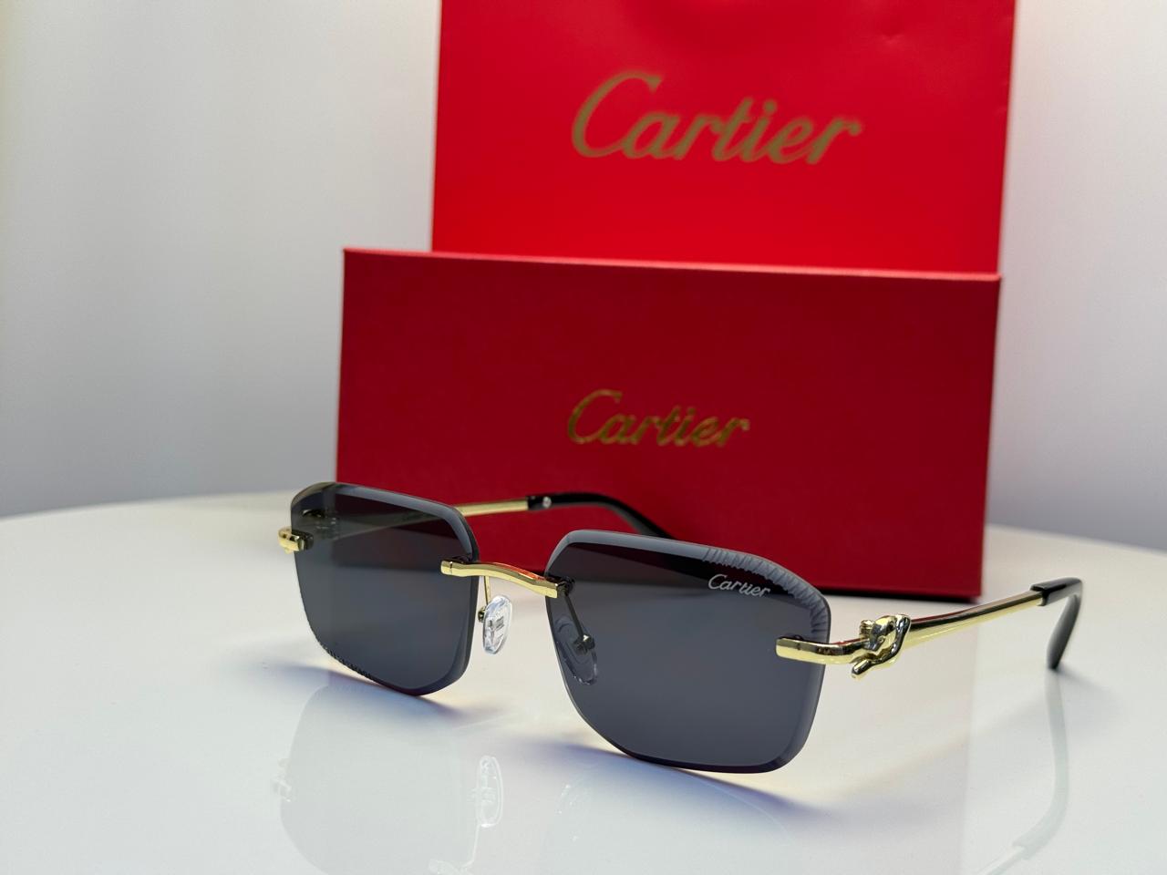 Panthère de Cartier Rimless Sunglasses (Gold/Grey)