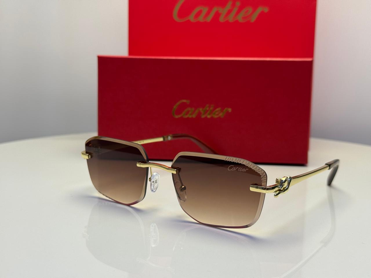 Panthère de Cartier Rimless Sunglasses (Gold/Brown)