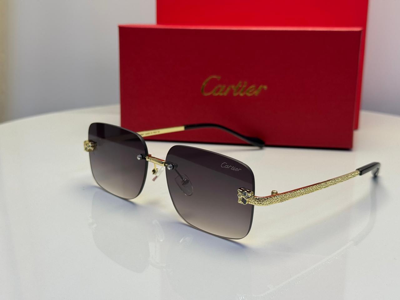 Cartier Panthère de Cartier Rimless Sunglasses (Gold/Grey Gradient)