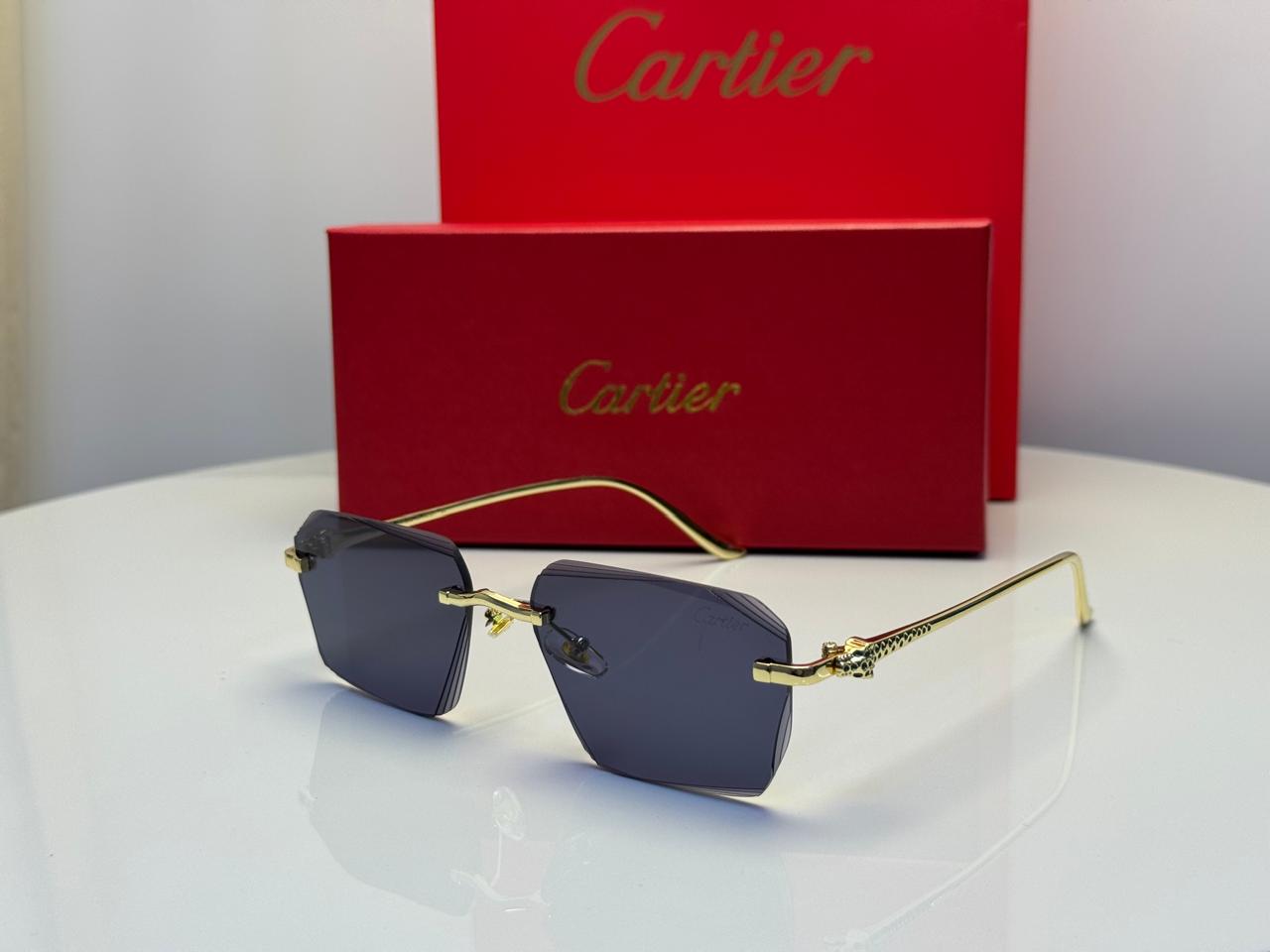 Cartier Panthère de Cartier Rimless Sunglasses (Gold/Grey)