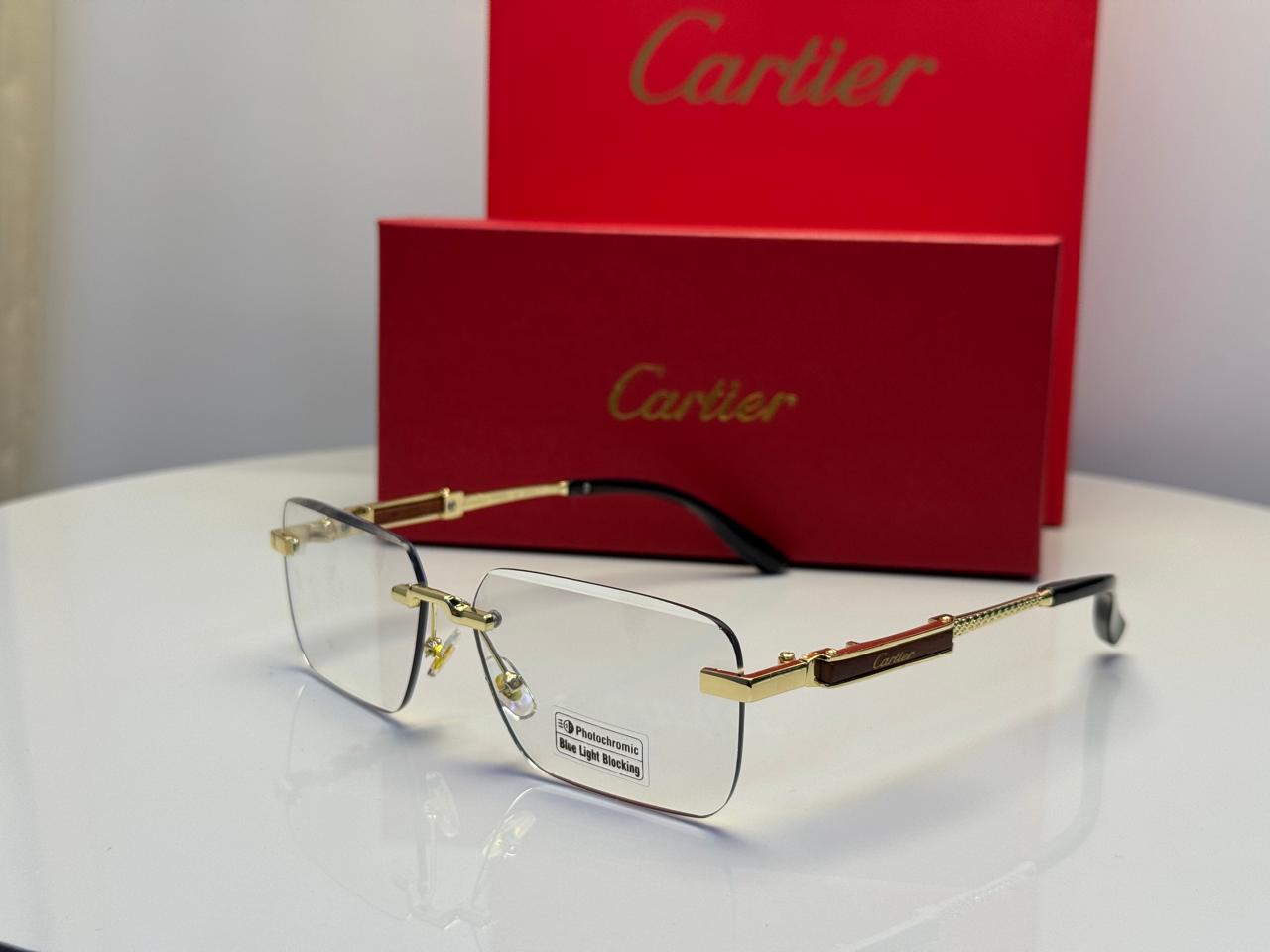 Cartier Première de Cartier Rimless Blue Light Blocking Eyewear (Gold/Clear)