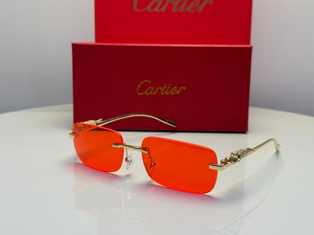Cartier Panthère de Cartier Rectangular Sunglasses (Gold/Red)