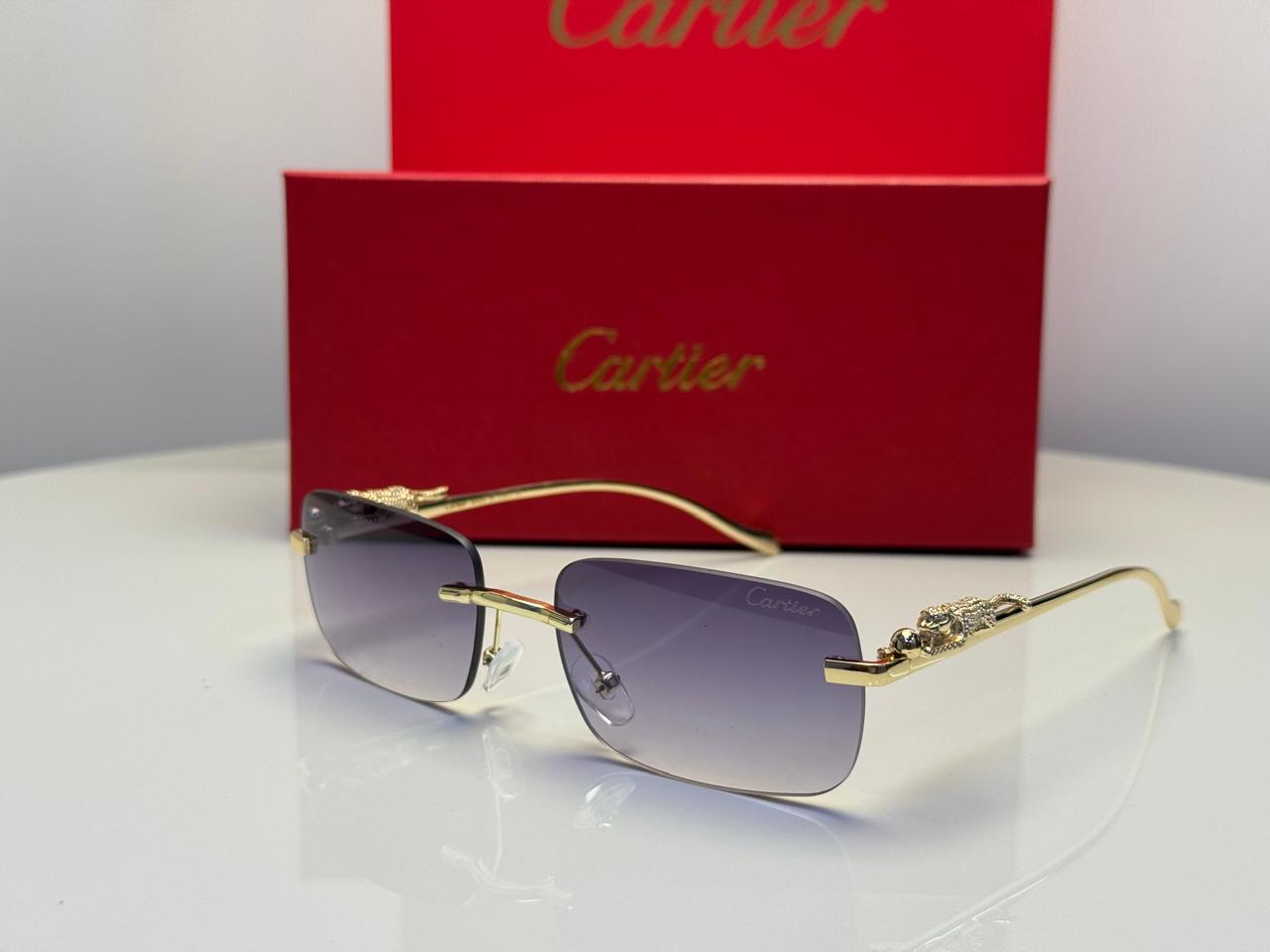 Cartier Panthère de Cartier Rectangular Sunglasses (Gold/Purple Gradient)