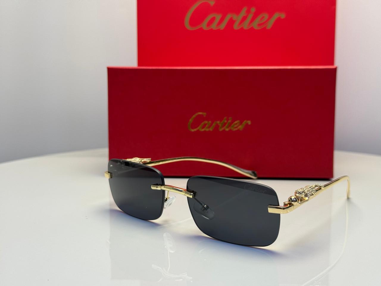 Cartier Panthère de Cartier Rectangular Sunglasses (Gold/Grey)