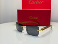 Cartier C Décor Rectangular Wood Sunglasses (Gold/Grey)