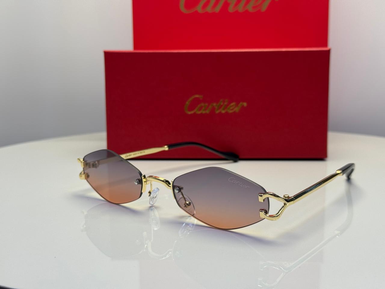 Cartier C Décor Diamond-Shaped Rimless Sunglasses (Gold/Brown Gradient)