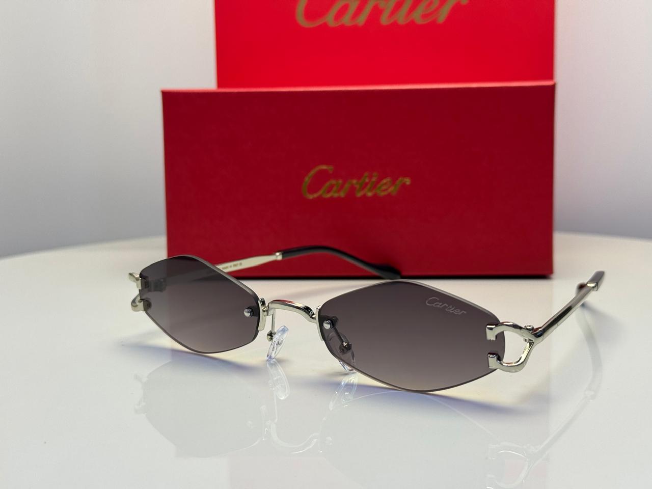 Cartier C Décor Rimless Geometric Sunglasses (Silver/Grey Gradient)