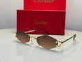 Cartier C Décor Rimless Geometric Sunglasses (Gold/Brown Gradient)